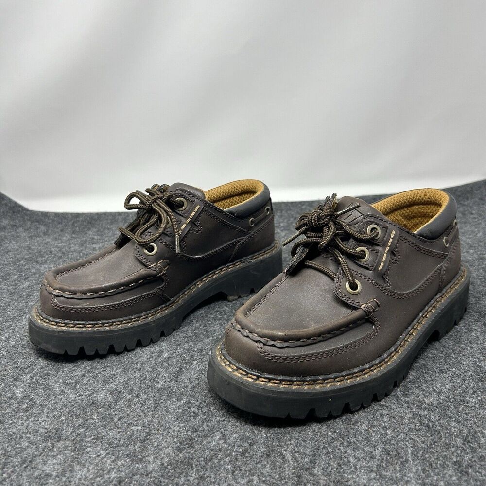 UTILITY Boy's Dark Brown Leather Chunky Sole Toe Work Boots Shoes US Size 2.5